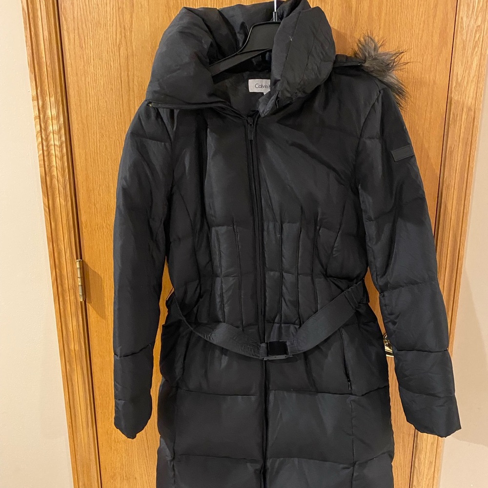 Calvin Klein knee length fur hooded puffer coat.  Women’s size large.